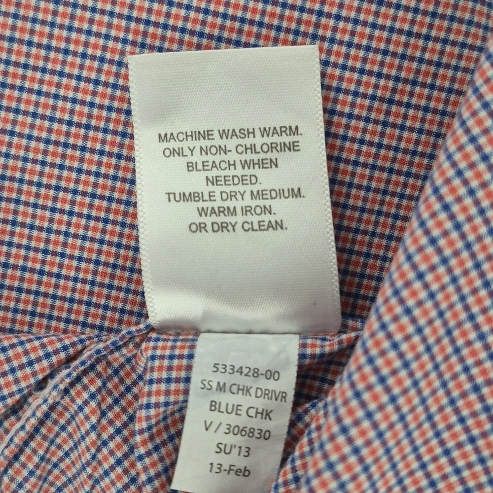 Banana Republic Men's Red Blue Gingham Check Short Sleeve Button Up Shirt‎ Sz L